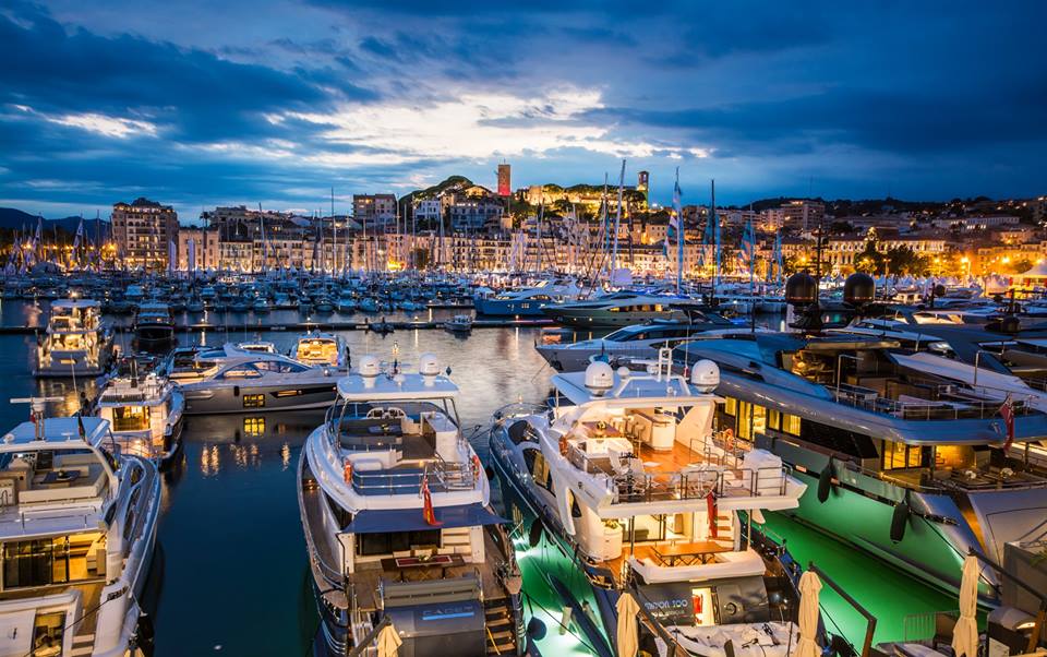 Cannes yacht dock at night