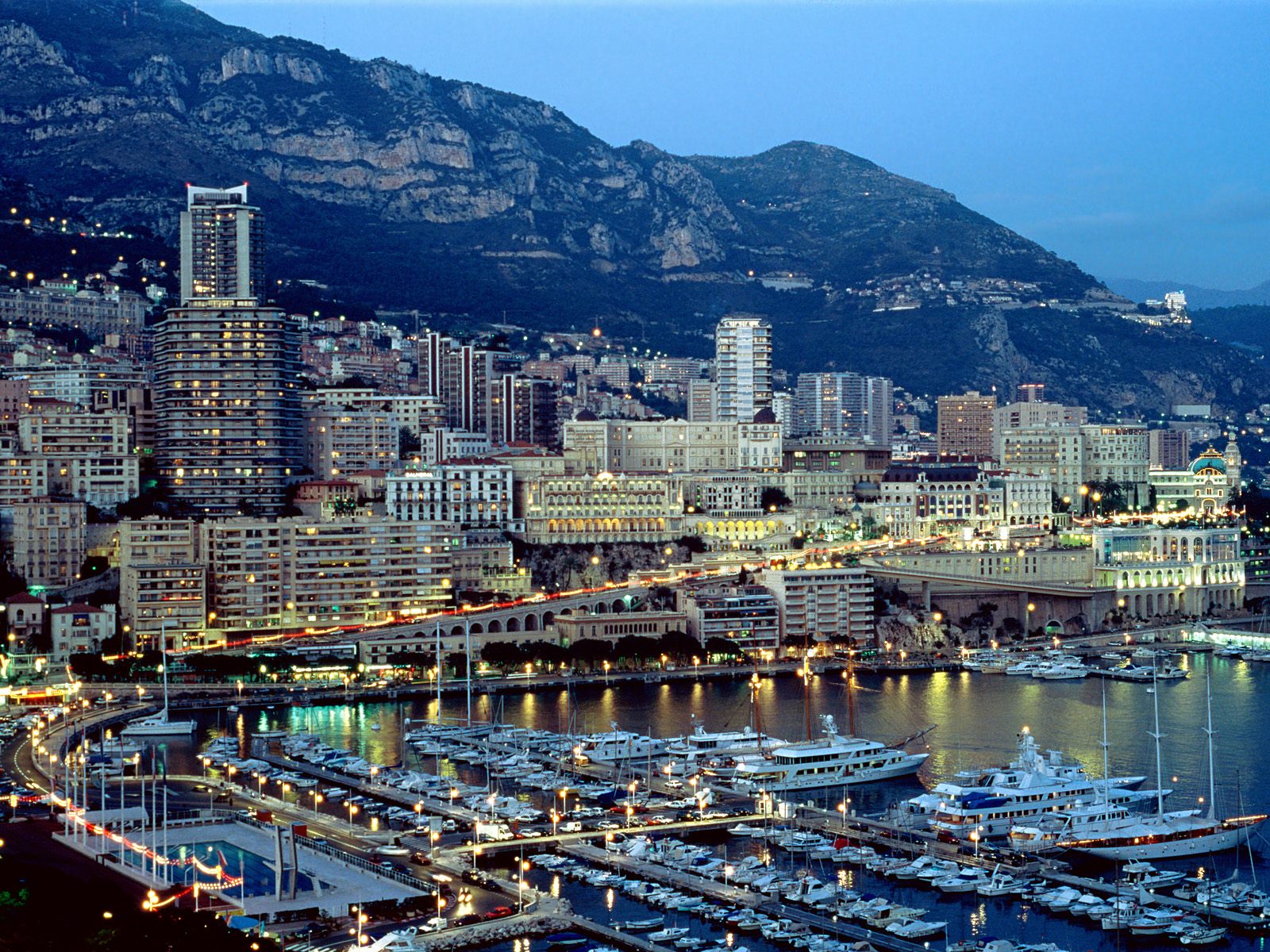 Monaco skyline in the evening with yachts