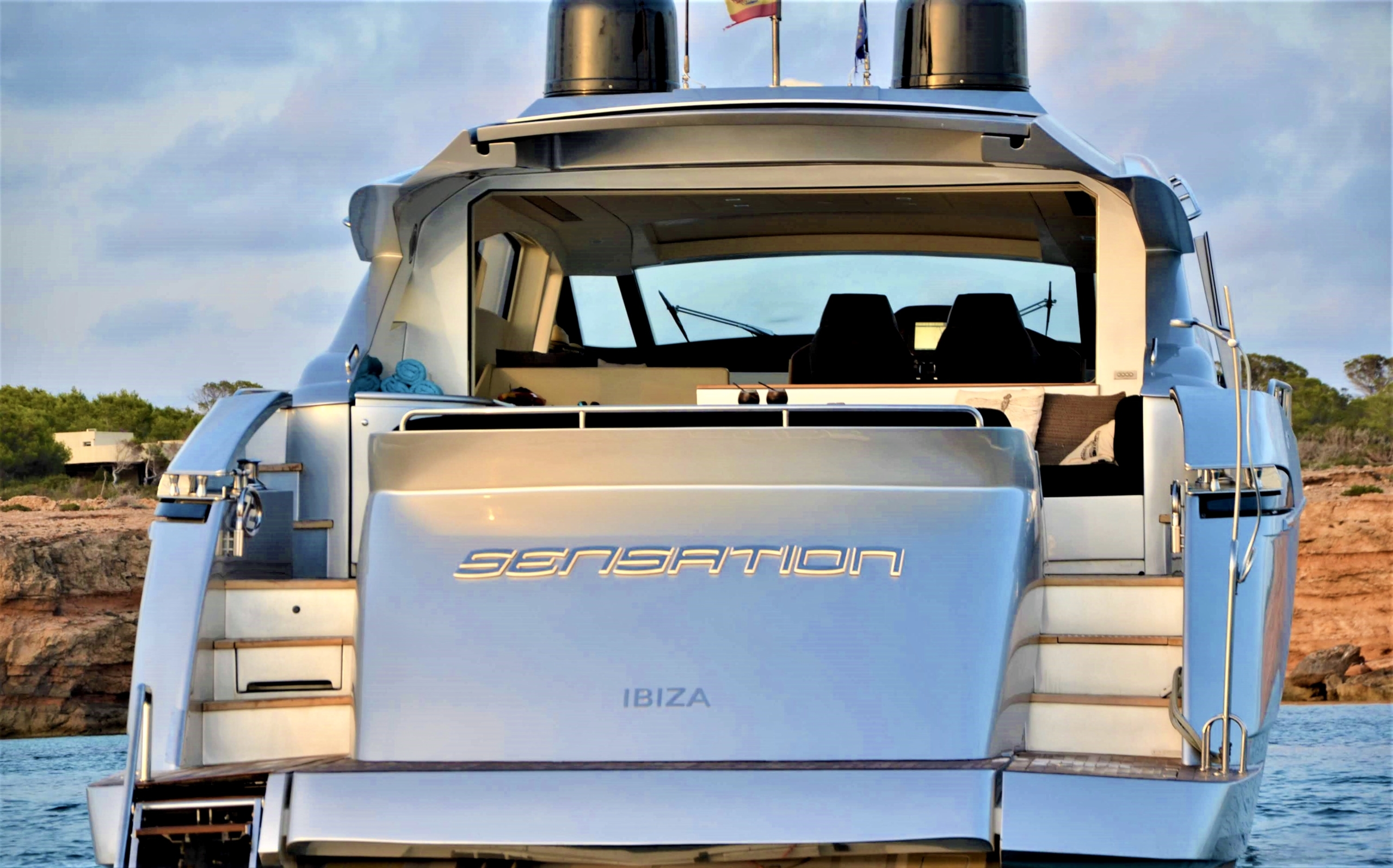 SENSATION-Pershing-Yacht For Charter-Ibiza-Back view