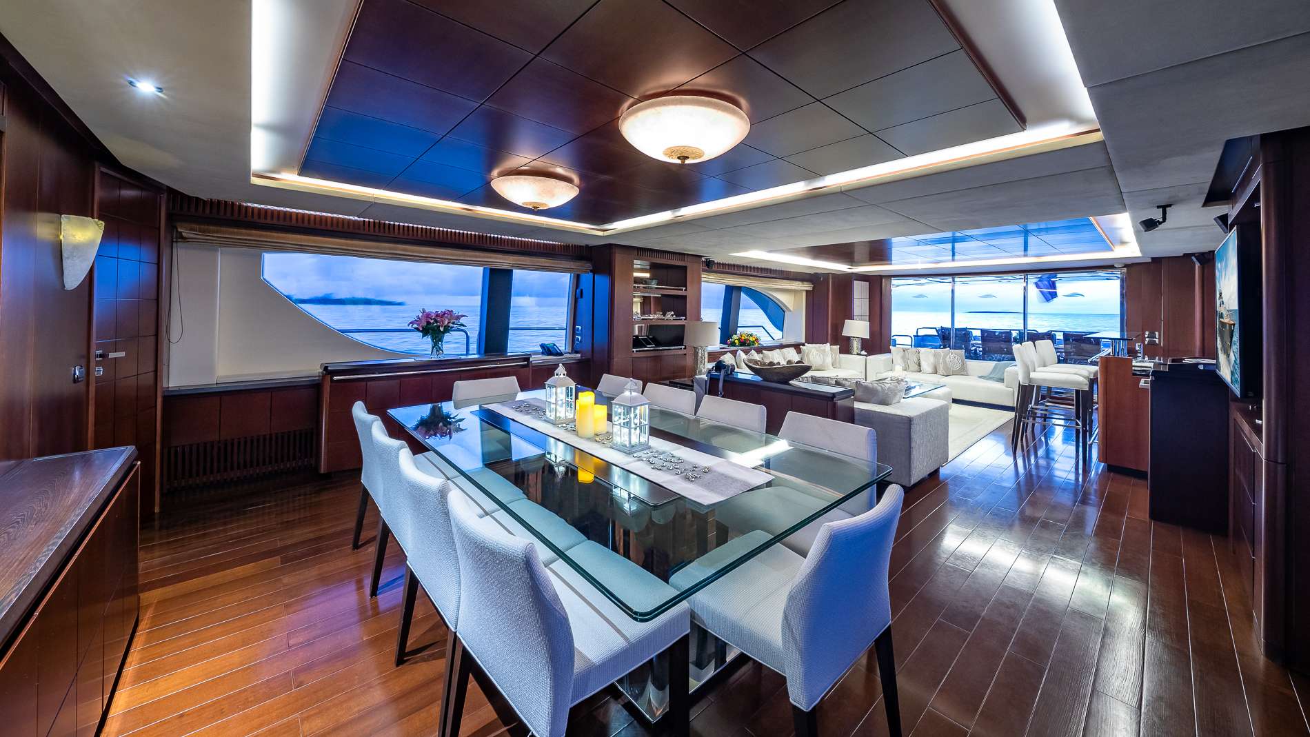 Tail-Lights-Azimut-Yacht-For-Charter-Dining-Area-In-The-Saloon